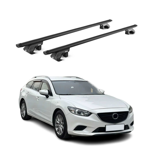 Dachträger Grundtäger für Mazda 6 Kombi 2012-2025 5 tür 90kg Alu Schwarz 2x ABE OMAC DE