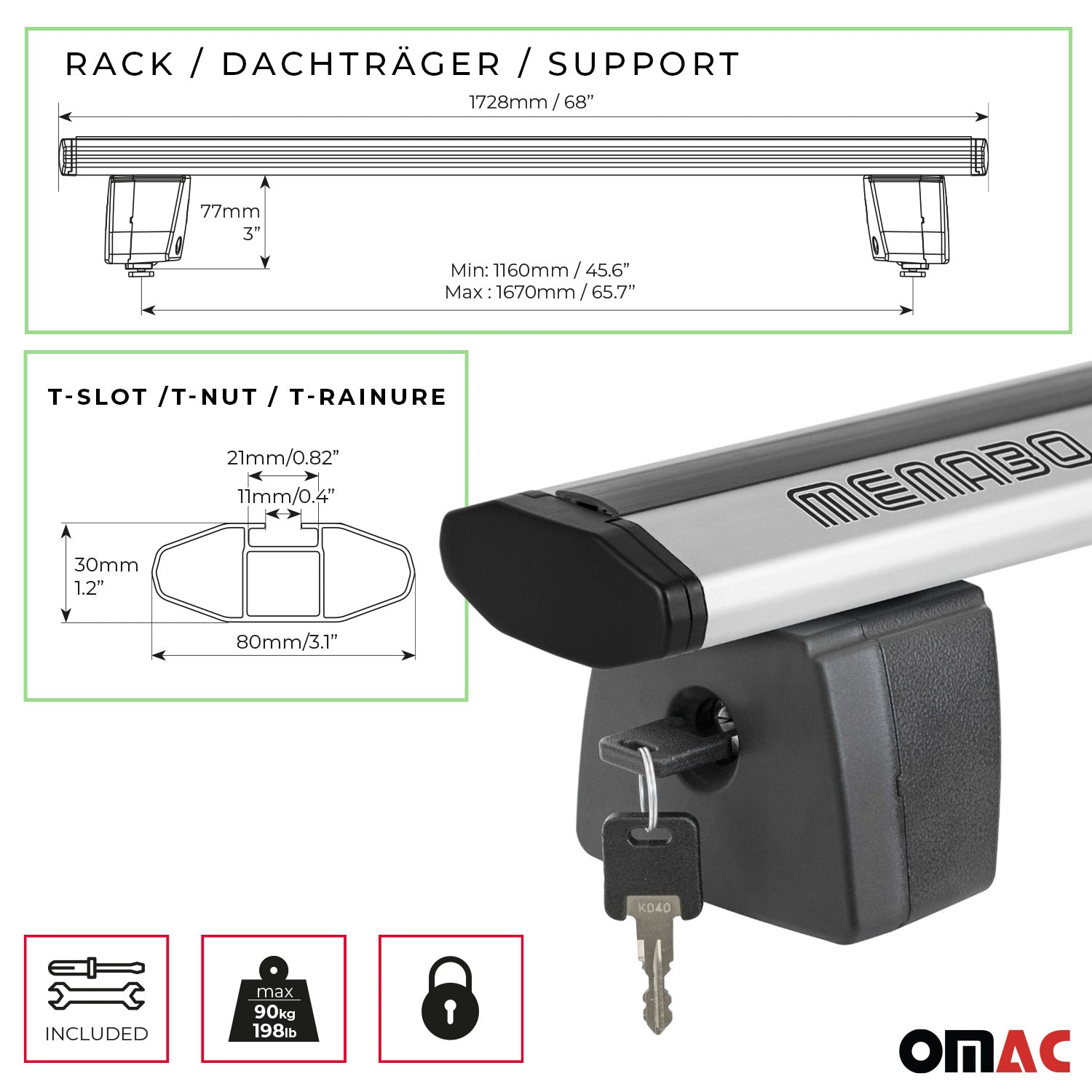 Menabo Dachträger für Universal Laderaumrollo-Querträger Ladeflächenträger 2x OMAC DE