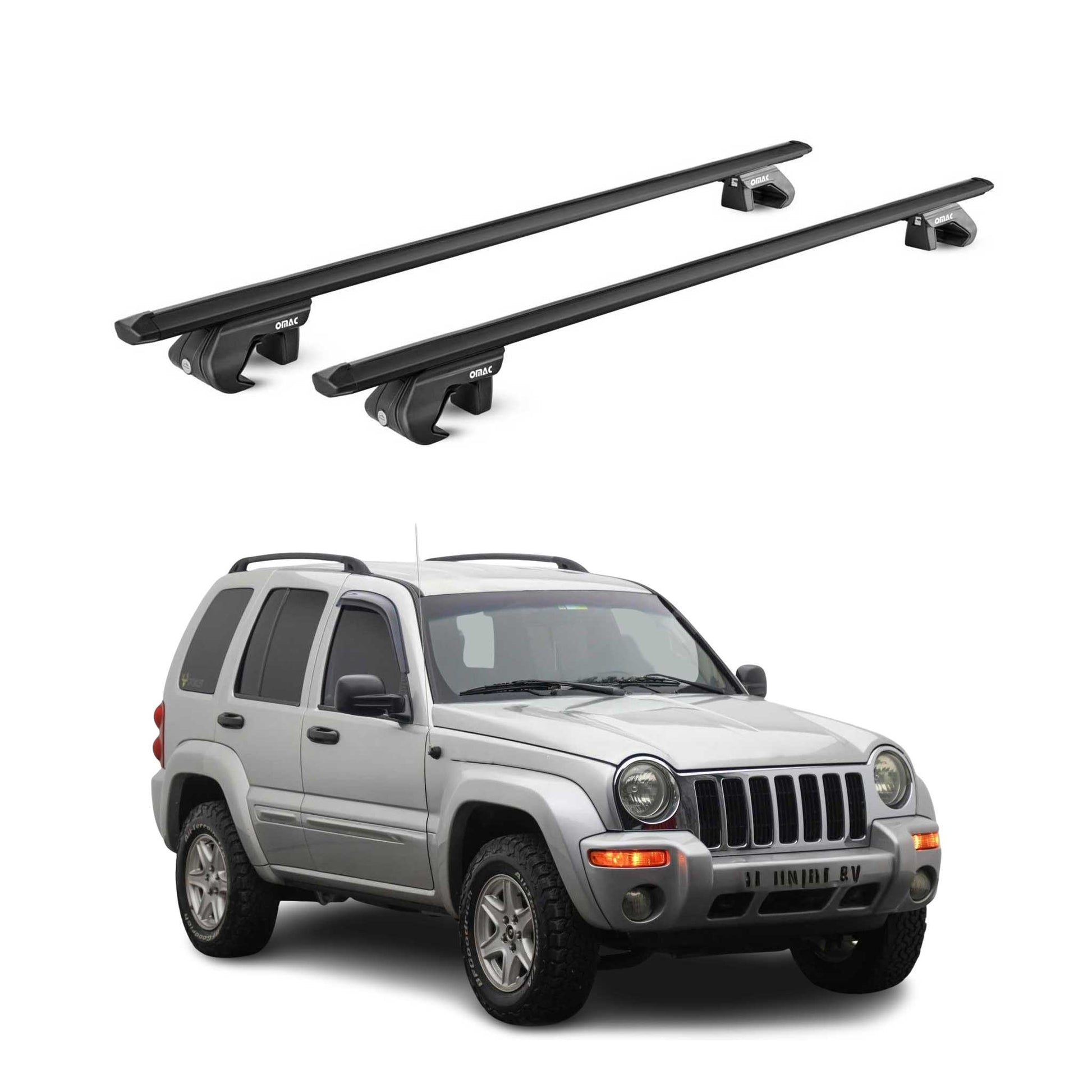 Dachträger für Jeep Cherokee KJ KK 2002-2013 5 tür 90kg Alu Schwarz 2x ABE OMAC DE