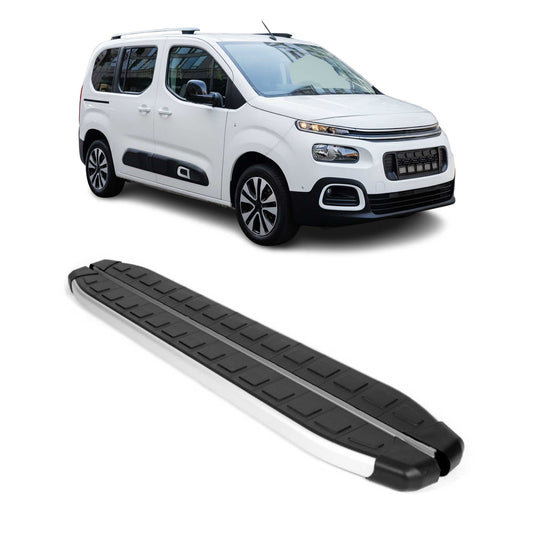 Trittbretter für Citroen Berlingo III 2018-2025 L1 Kurzer Aluminium Schwarz-Silber OMAC DE