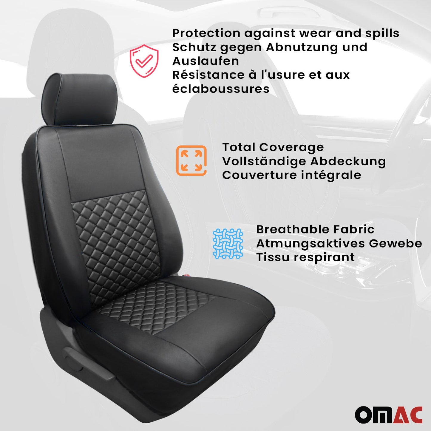 Sitzbezüge Schonbezüge für Mercedes Sprinter W906 2006-2018 Leder Schwarz 2+1 OMAC DE