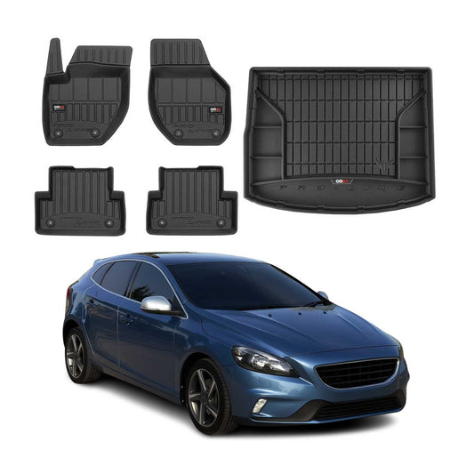 OMAC Fußmatten & Kofferraumwanne Set für Volvo V40 2012-2019 Gummi Schwarz 5x OMAC DE