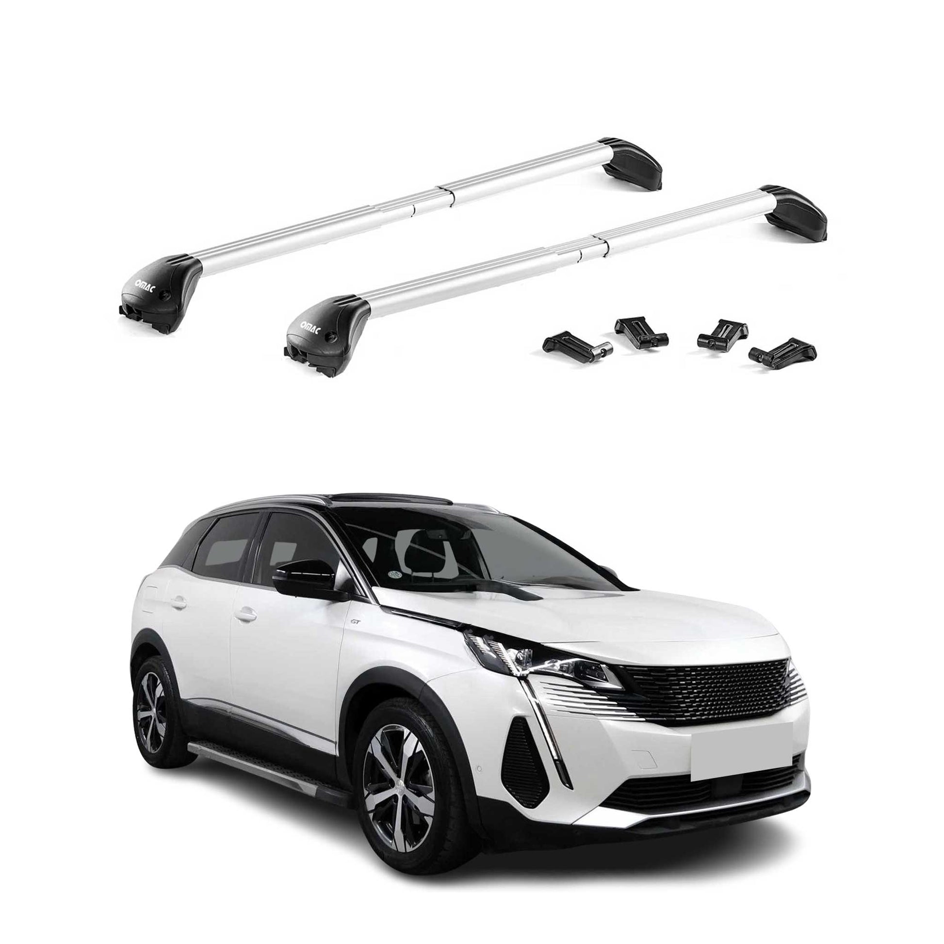 Dachträger Grundtäger für Peugeot 3008 2016-2023 100kg Alu Silber 2 tlg ABE OMAC DE