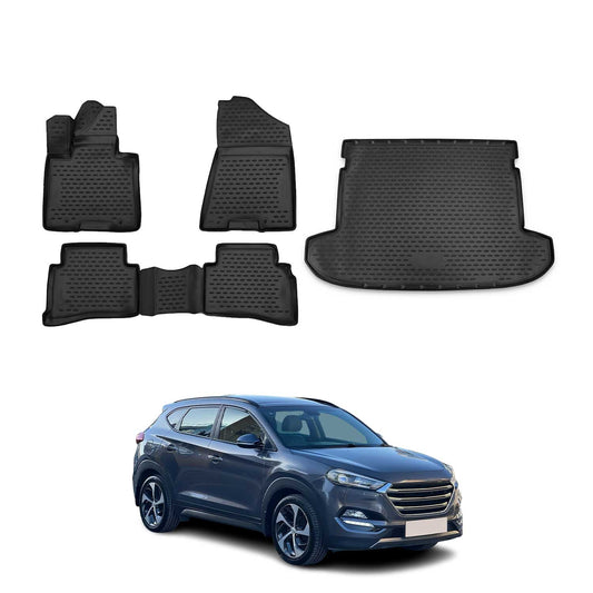 Fußmatten & Kofferraumwanne Set für Hyundai Tucson 2015-2021 TPE Schwarz OMAC DE