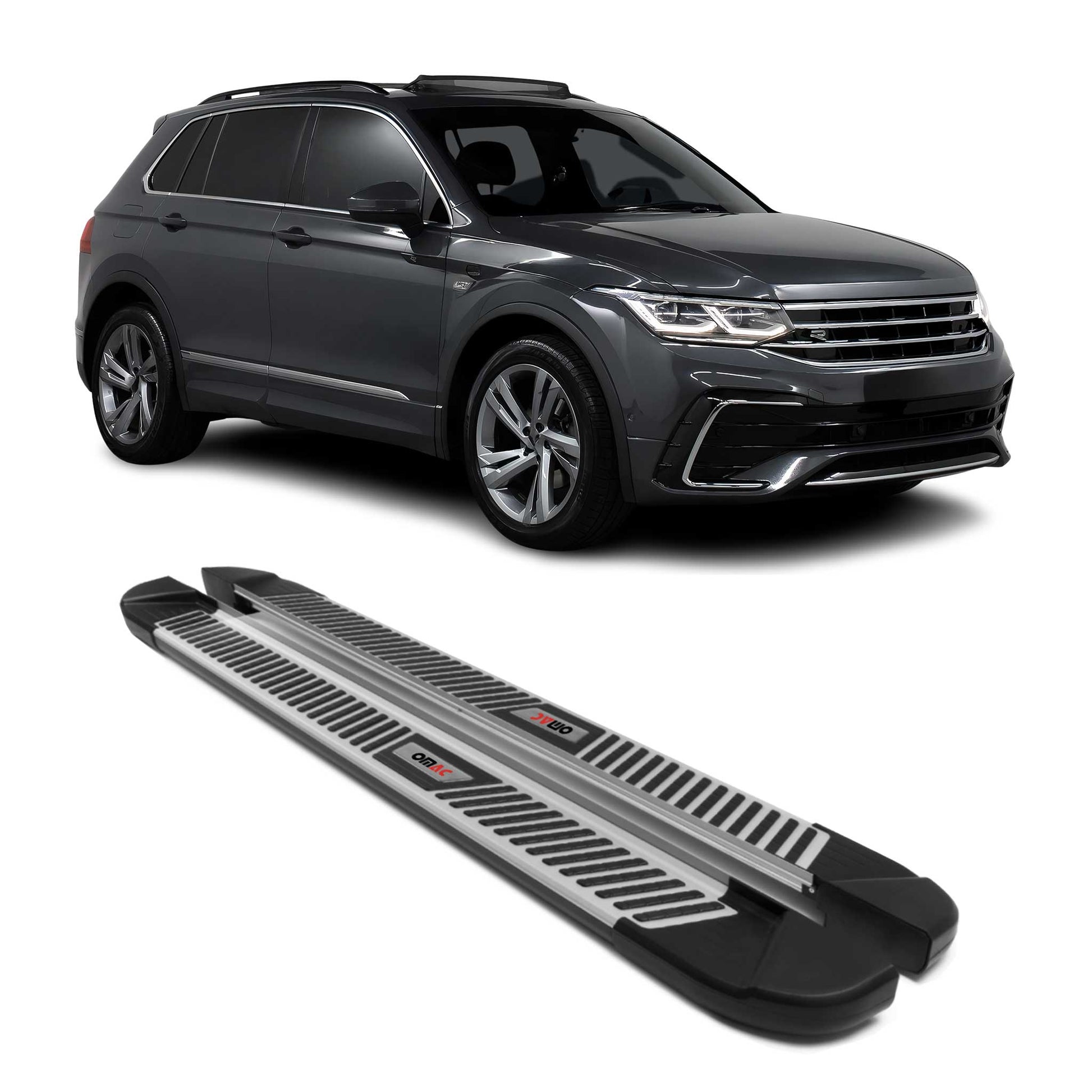 Trittbretter Schweller Seitenbretter für VW Tiguan 2016-202 Schwarz-Silber Alu OMAC DE