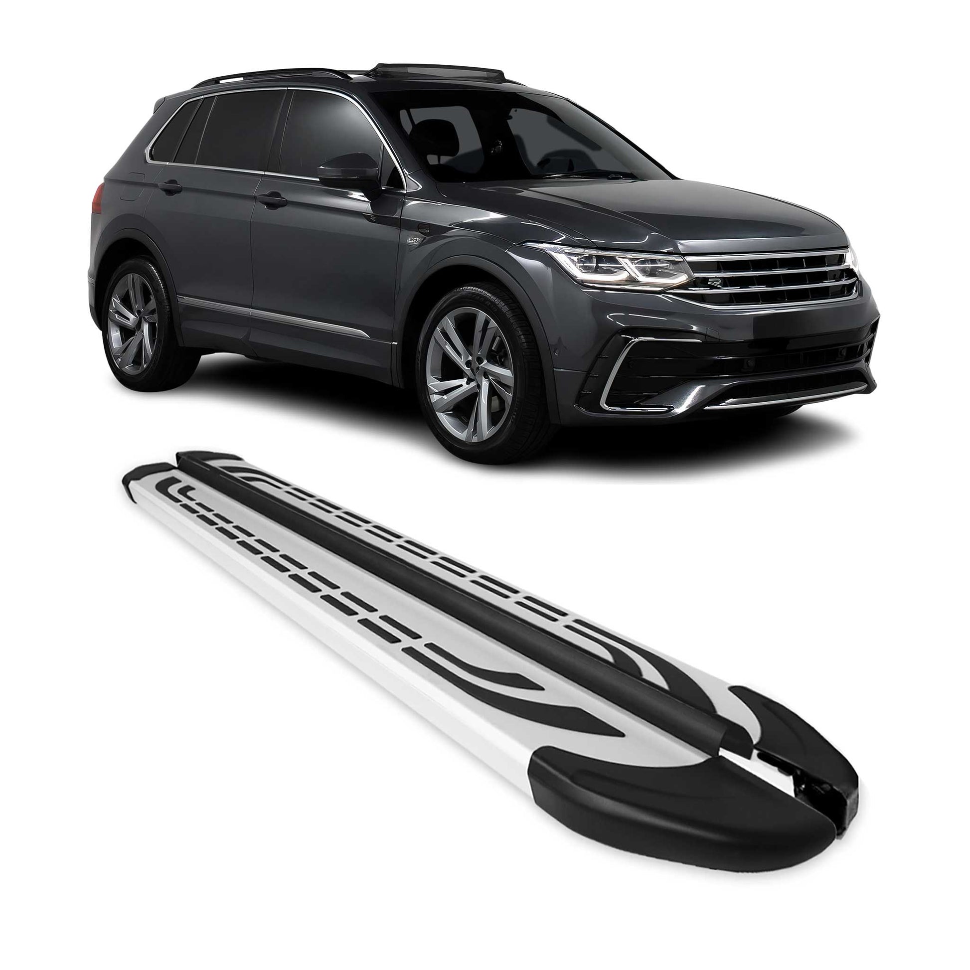 Trittbretter Schweller Seitenbretter für VW Tiguan 2016-2024 2X Aluminium Silber OMAC DE