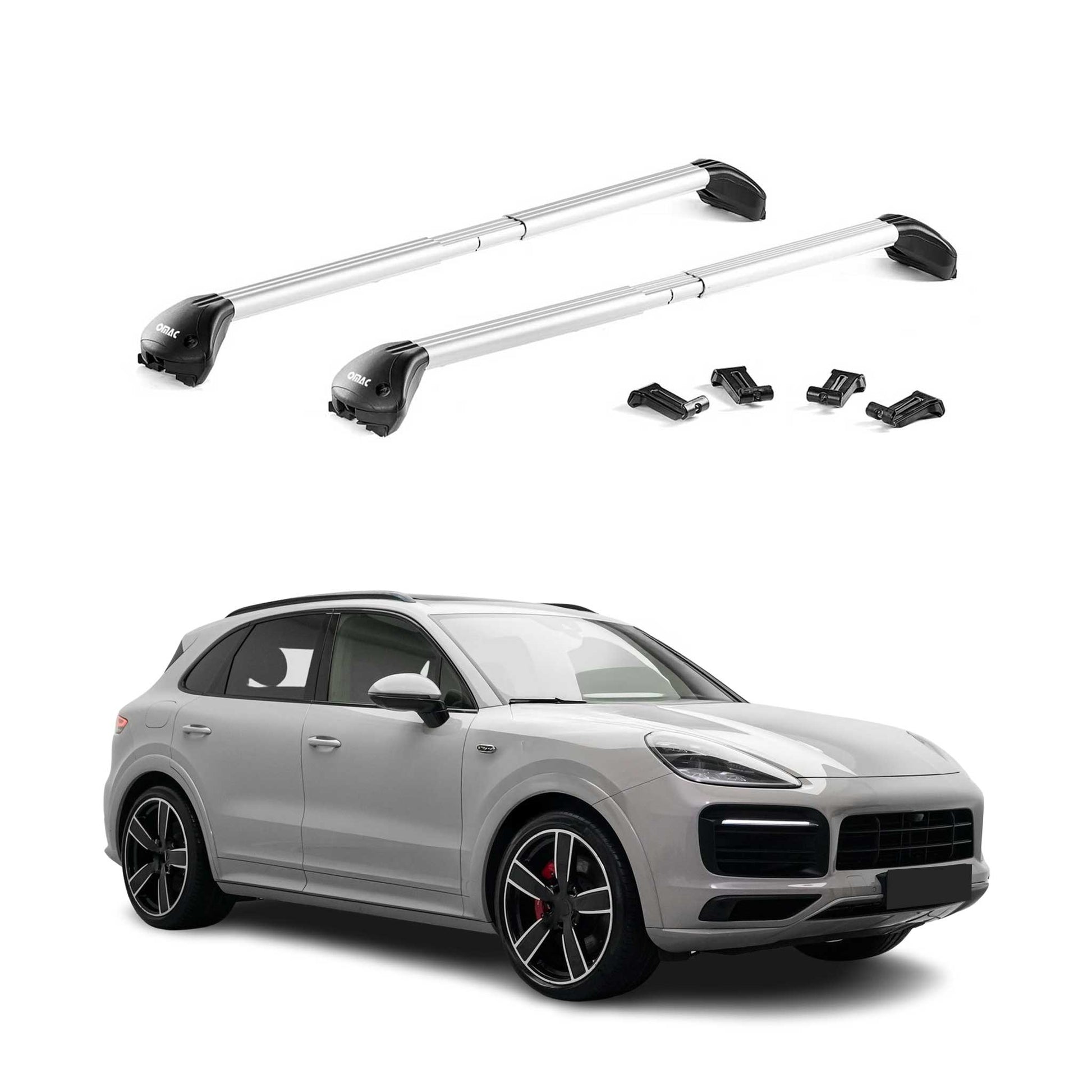 Dachträger Grundtäger für Porsche Cayenne 2018-2025 100kg Alu Silber 2 tlg ABE OMAC DE