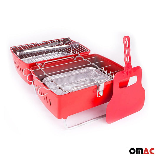 Holzkohlegrill Tragbarer Grill Garten Outdoor Rot Picknickgrill 13-teilig BBQ OMAC DE