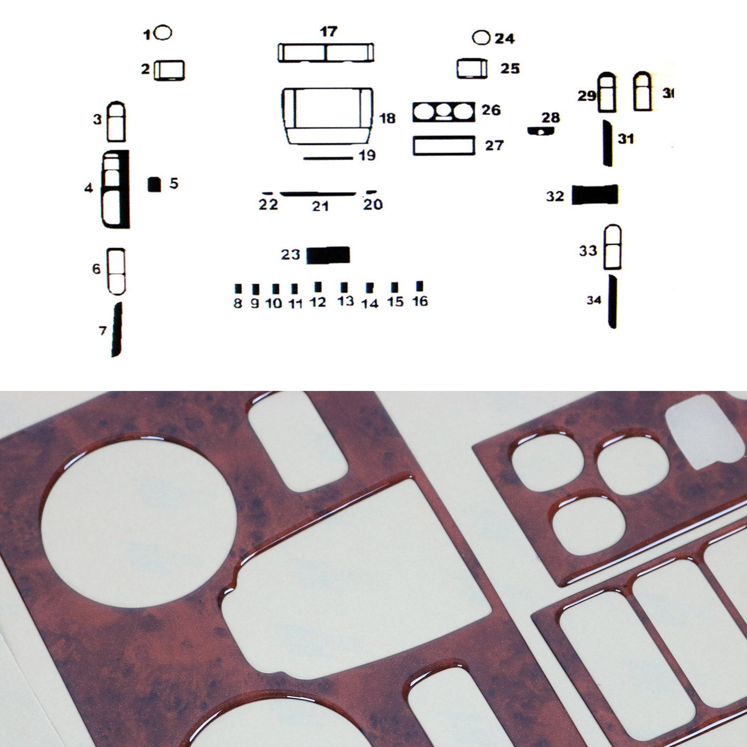 Mittelkonsole Cockpit Dekor für Passat 3B 1996-2005 26tlg Wurzelholz Optik OMAC DE