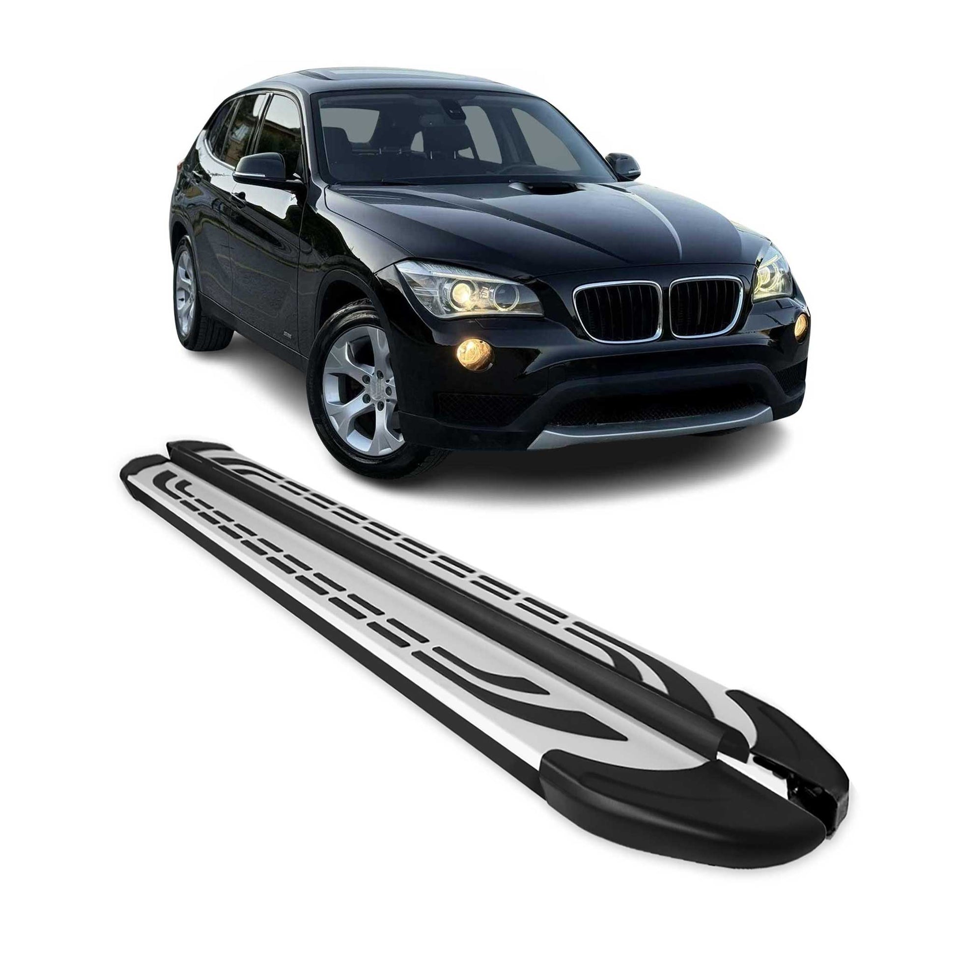 Trittbretter Seitenschweller für BMW X1 2009-2015 Silber Schwarz Aluminium 2 tlg OMAC DE