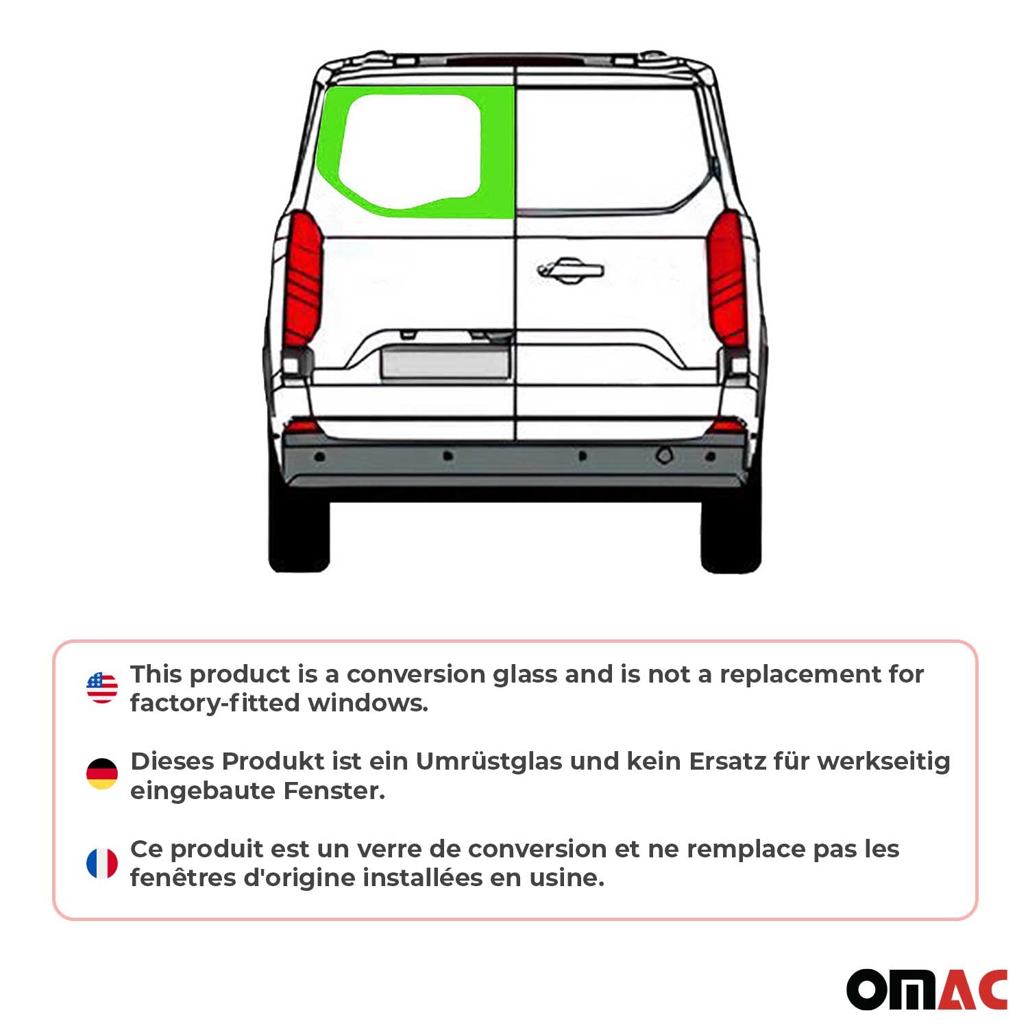 Heckscheibe Fenster für Ford Transit Custom ab 2023 Doppelflügeltür Links L1 L2 OMAC DE