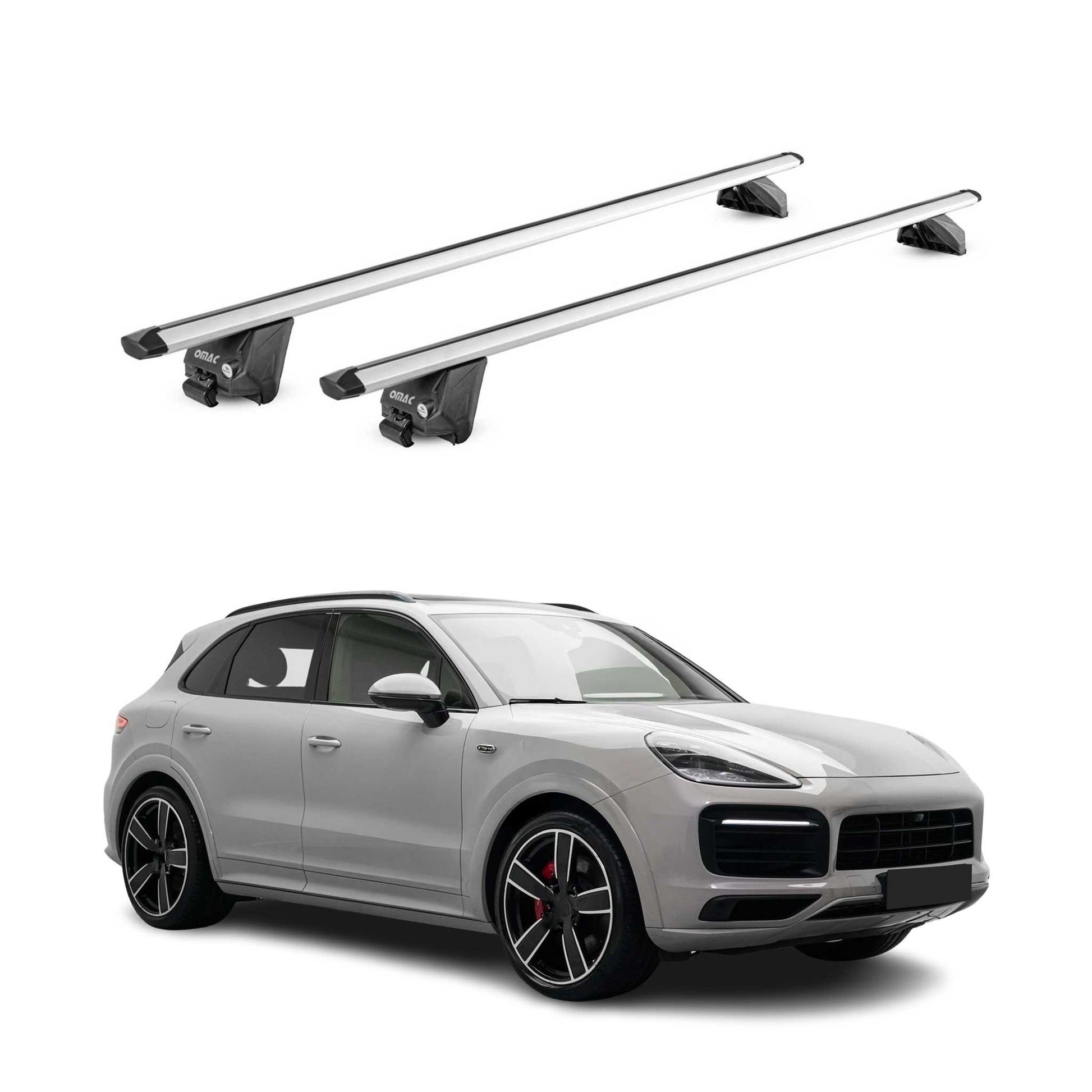 Dachträger Grundtäger für Porsche Cayenne 2018-2025 100kg Alu Silber 2tlg ABE OMAC DE