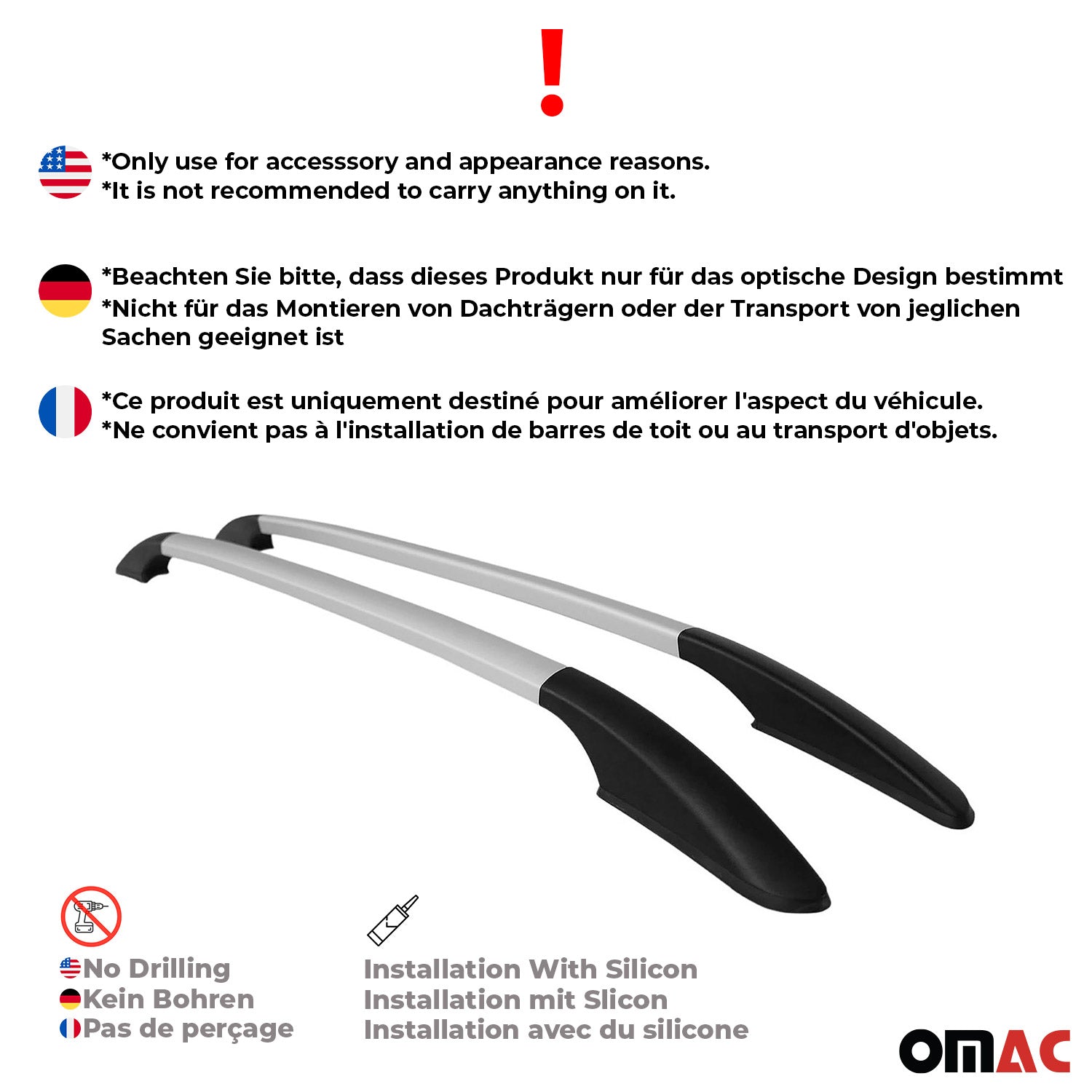 Aluminium Dachreling Relingträger für Renault Clio 2012-2019 Silber 2x OMAC DE