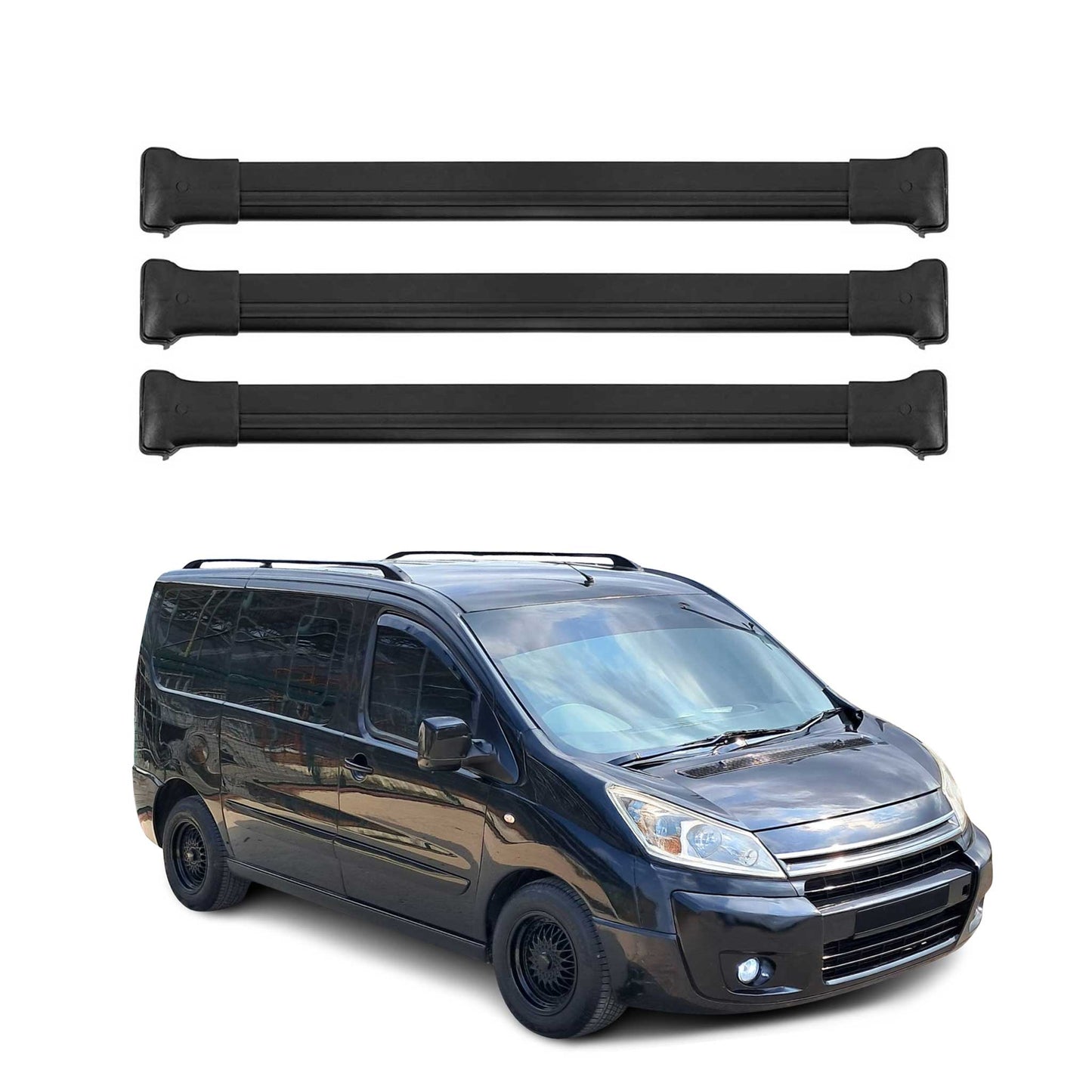 Dachträger Grundtäger für Citroen Jumpy 2007-2016 75kg Aluminium Schwarz 3 tlg OMAC DE