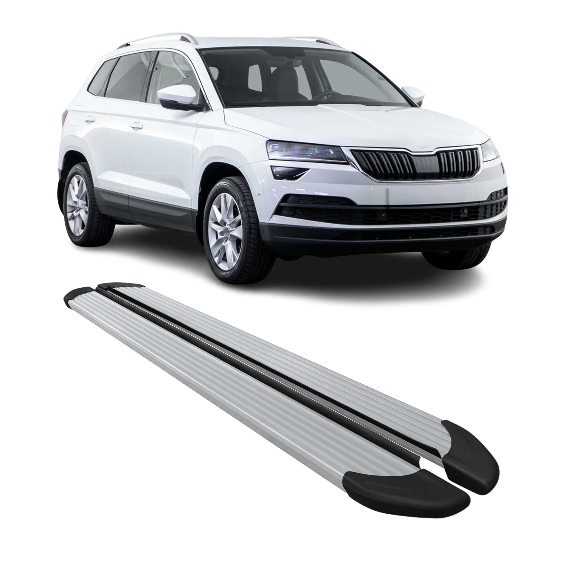 Trittbretter Seitenschweller für Skoda Karoq 2017-2025 Aluminium Silber 2 tlg - autoseifert.com