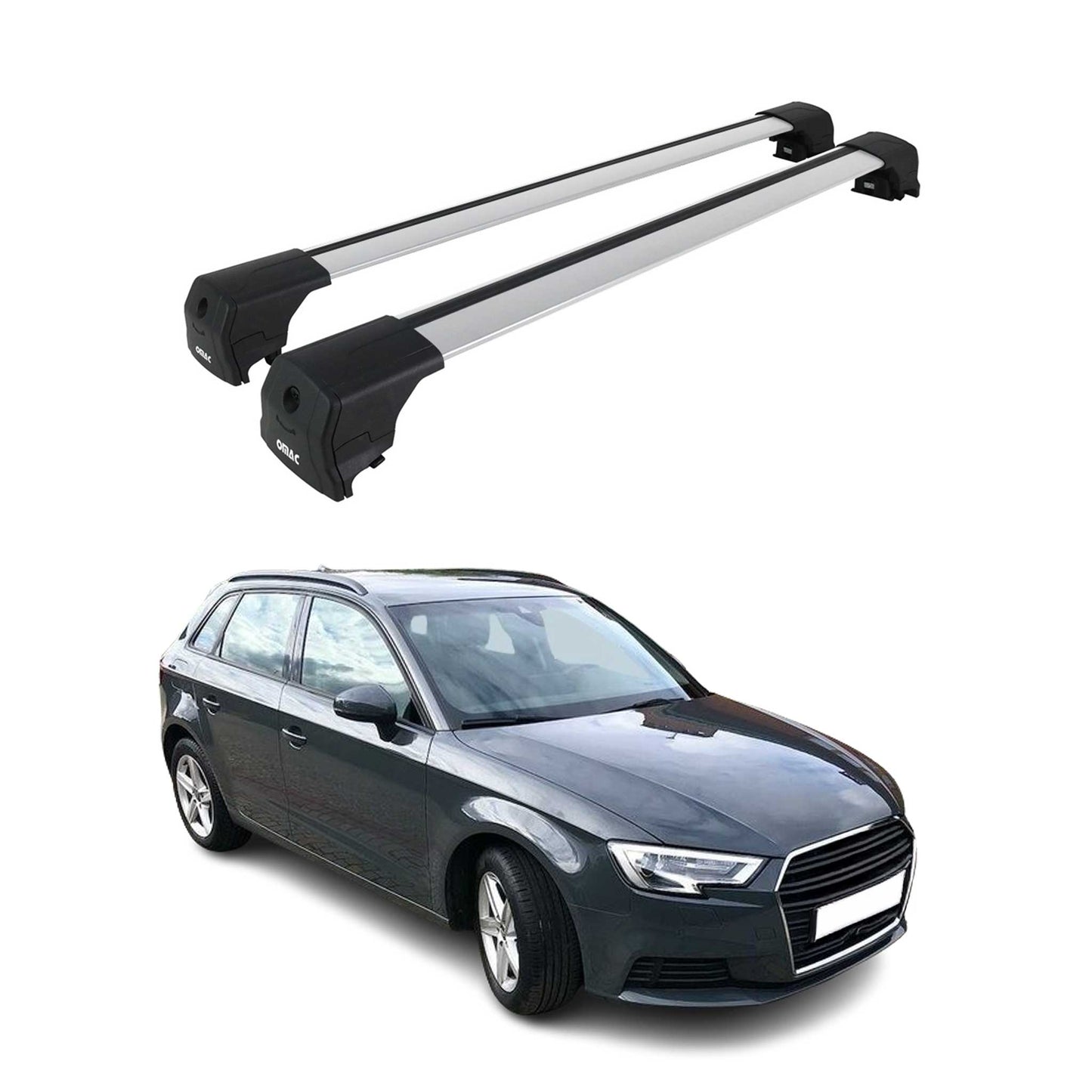 Dachträger Grundtäger für Audi A3 8V Sportback 2012-2020 75kg Alu Silber 2 tlg OMAC DE