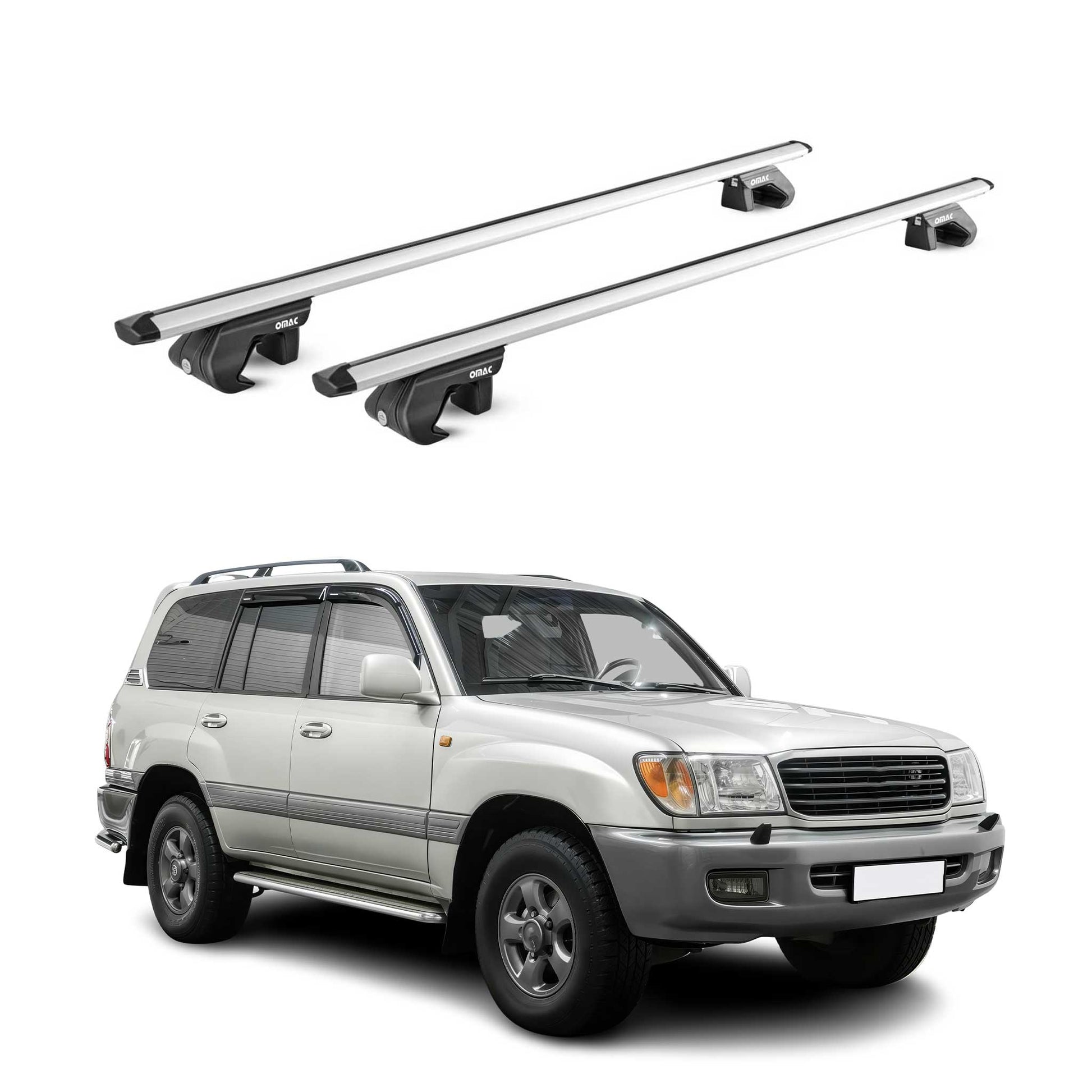 Dachträger für Toyota Land Cruiser 90 120 1996-2009 5 tür 90kg Alu Silber 2x ABE OMAC DE