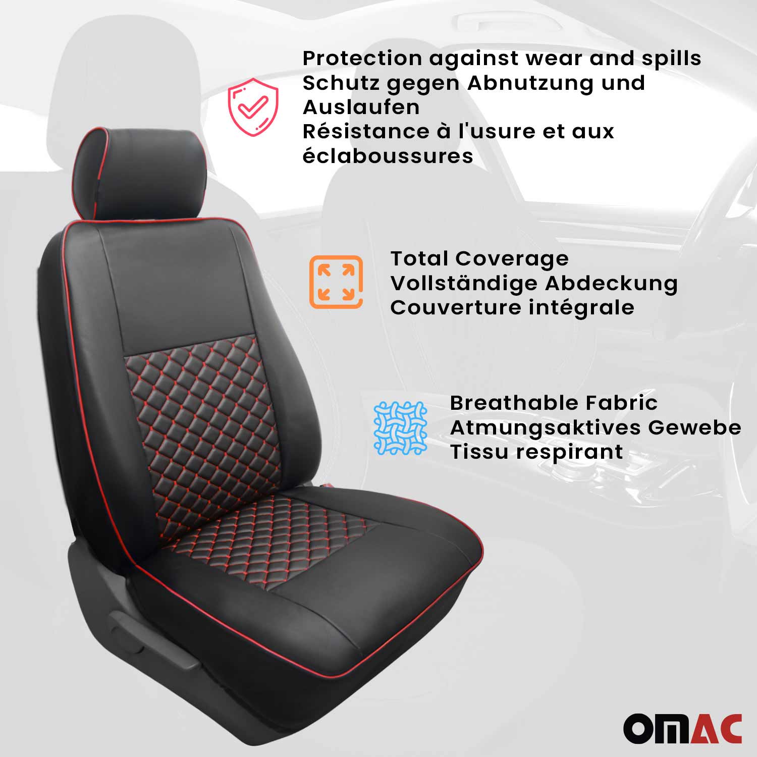 Sitzbezüge Schonbezüge für Mercedes Vito W639 2003-2014 Kunstleder Schwarz Rot OMAC DE