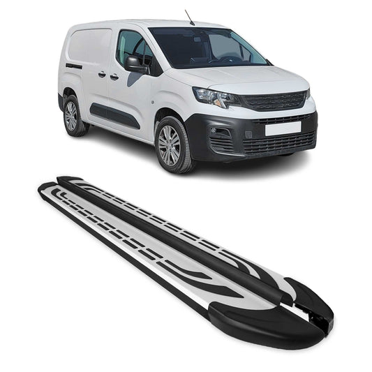 Trittbretter Seitenschweller für Peugeot Partner 2019-2025 L2 Silber Schwarz 2x