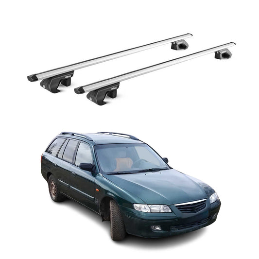 Dachträger Grundtäger für Mazda 626 GV Kombi 1988-1997 90kg Alu Silber 2 tlg ABE OMAC DE