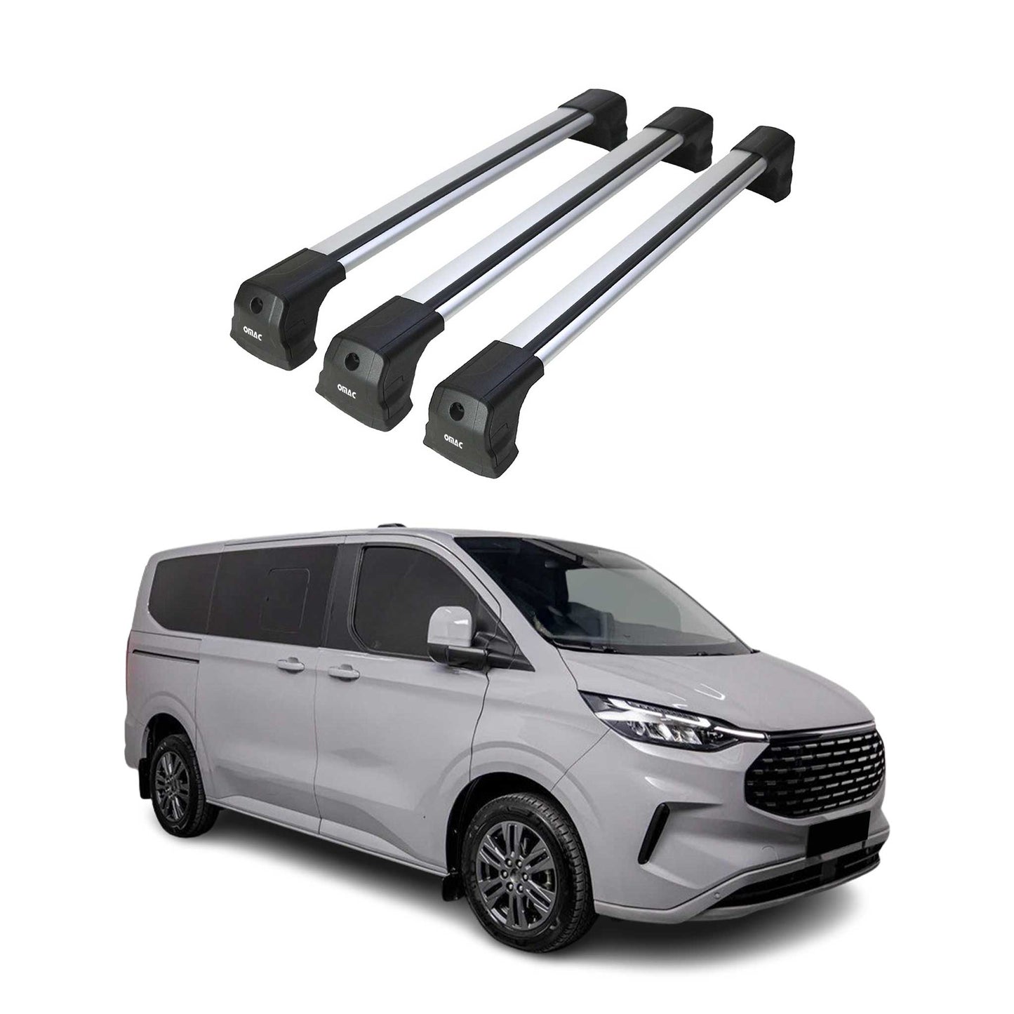 Dachträger für Ford Transit Custom / Tourneo Custom 2023-2025 75kg Silber 3 tlg OMAC DE
