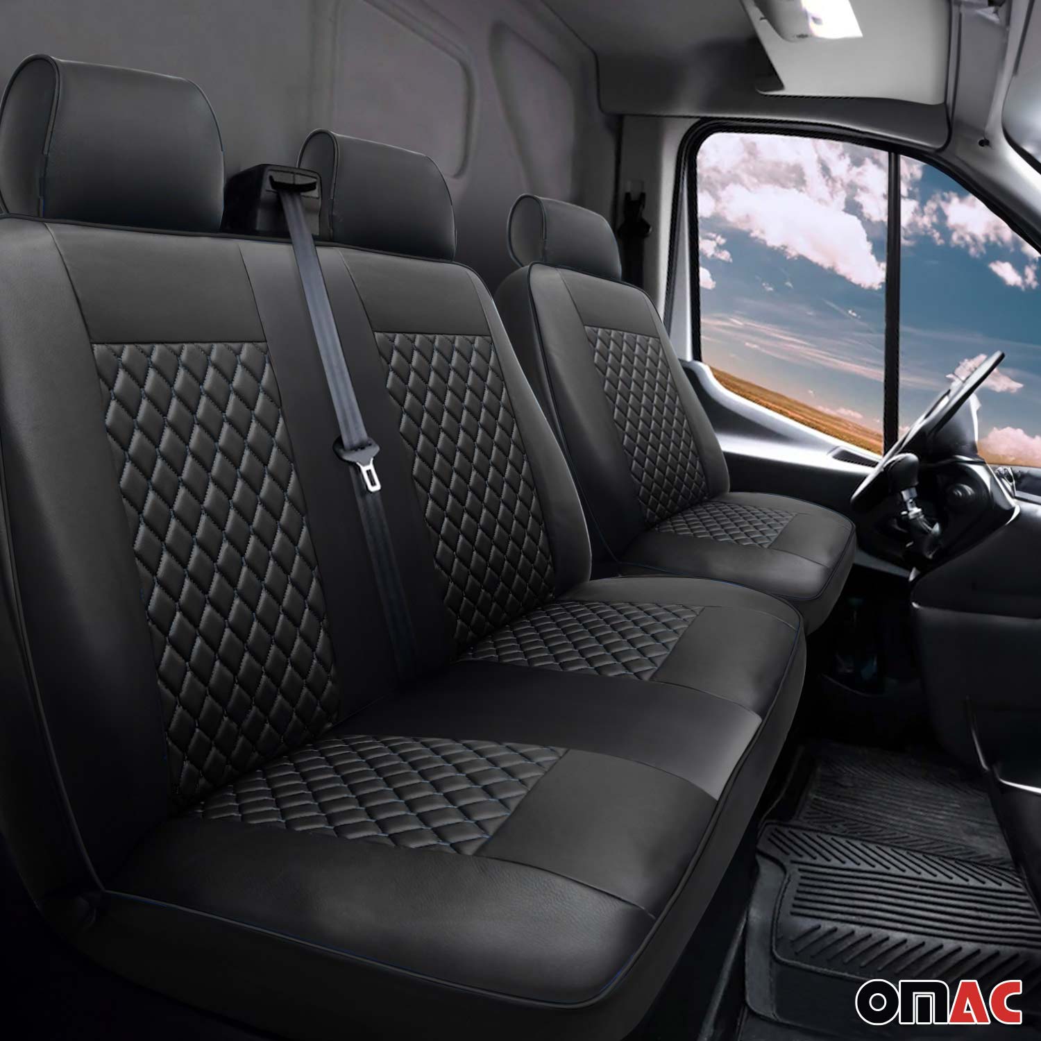 Sitzbezüge Schonbezüge für Mercedes Sprinter W906 2006-2018 Leder Schwarz 2+1 OMAC DE