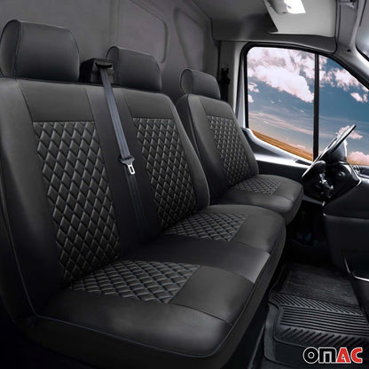 Sitzbezüge Schonbezüge für Mercedes Sprinter W906 2006-2018 Leder Schwarz 2+1 OMAC DE
