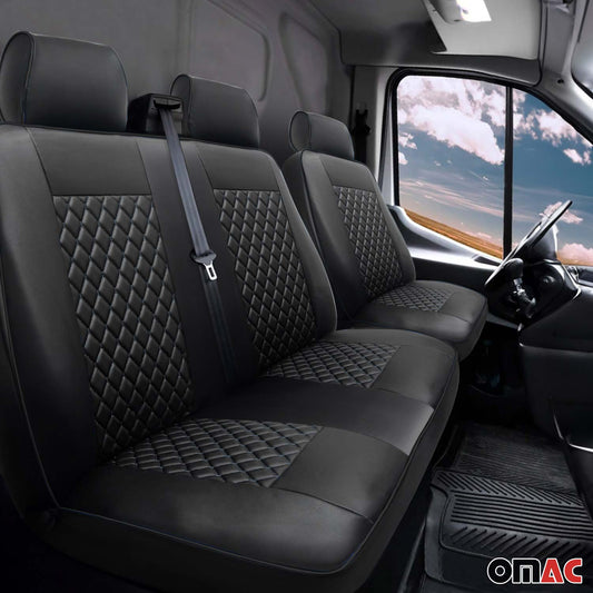Sitzbezüge Schonbezüge für Mercedes Sprinter W906 2006-2018 Leder Schwarz 2+1 OMAC DE