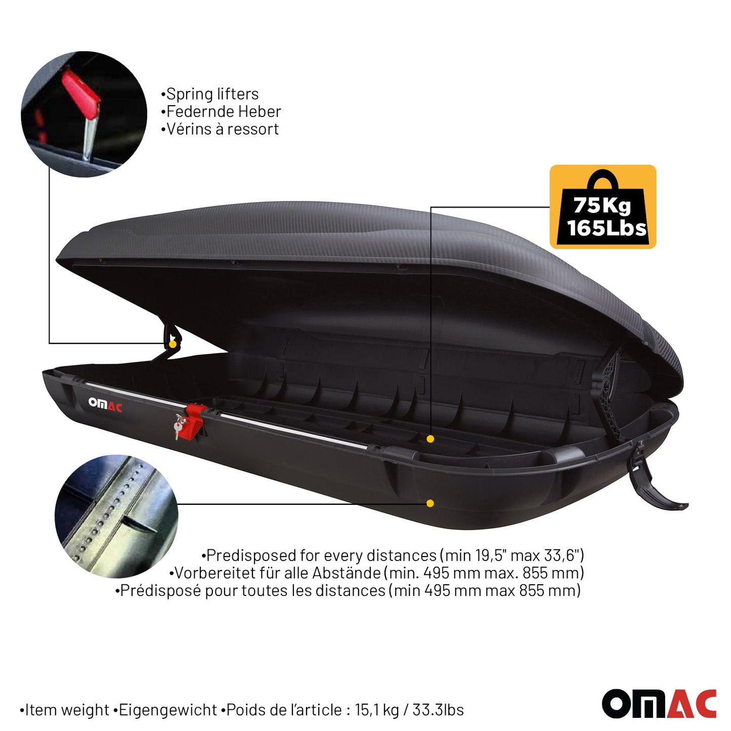 Mieten Dachbox Dachkoffer Gepäckbox 400 Liter Carbonlook Abschließbar Autobox OMAC DE