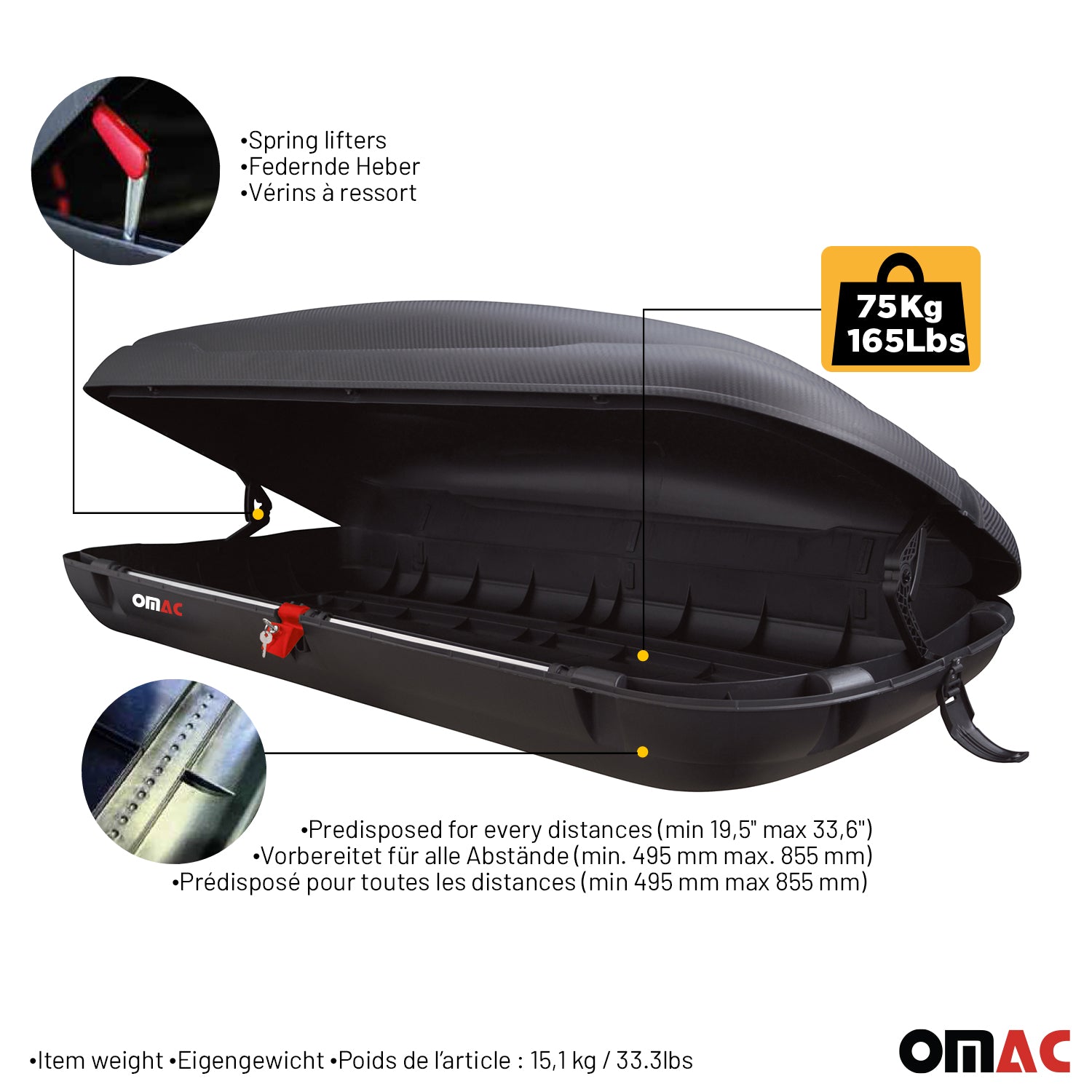 Mieten Dachbox Dachkoffer Gepäckbox 400 Liter Carbonlook Abschließbar Autobox OMAC DE