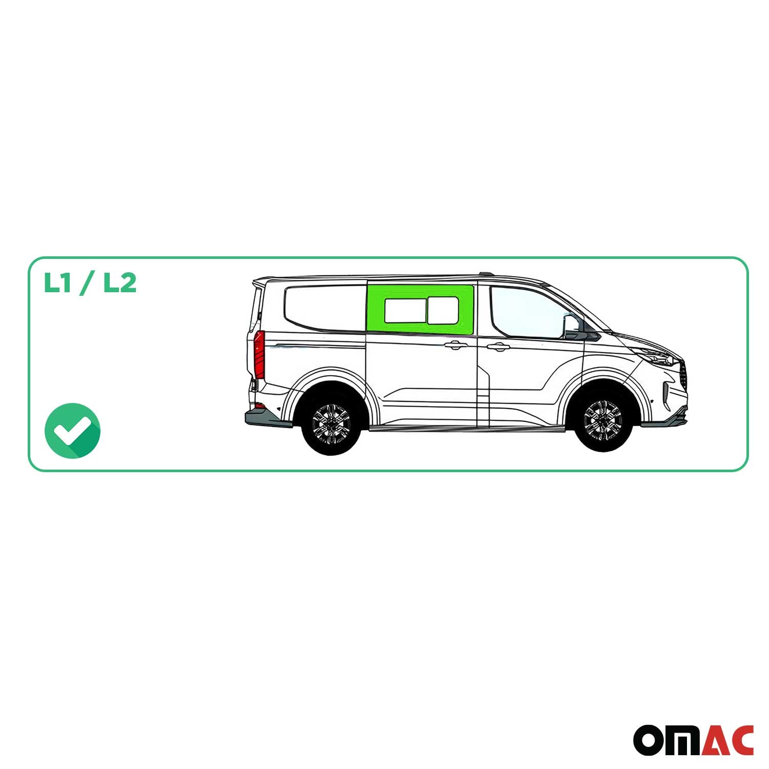 Seitenfenster Schiebetür für Ford Transit Custom V710 2023-25 Vorne Rechts L1 L2 OMAC DE