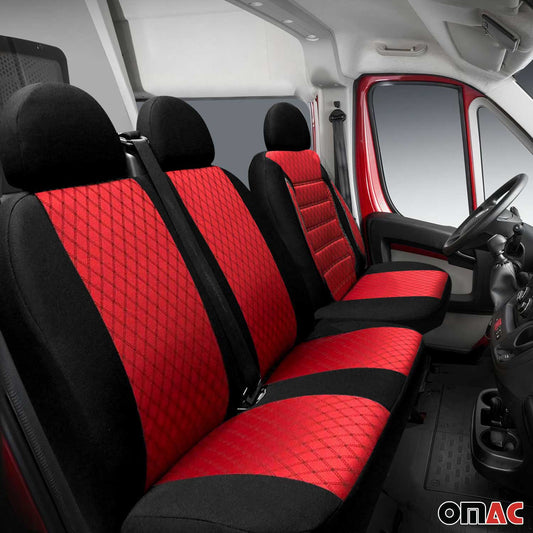 Sitzbezüge Schonbezüge für Mercedes Sprinter W906 Schwarz Rot 2+1 Vorne OMAC DE