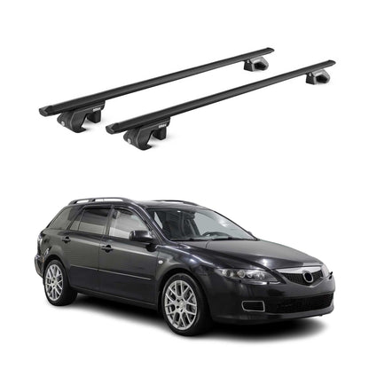 Dachträger Grundtäger für Mazda 6 Kombi 2002-2008 90kg Alu Schwarz 2 tlg ABE OMAC DE