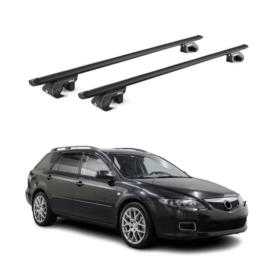 Dachträger Grundtäger für Mazda 6 Kombi 2002-2008 90kg Alu Schwarz 2 tlg ABE OMAC DE