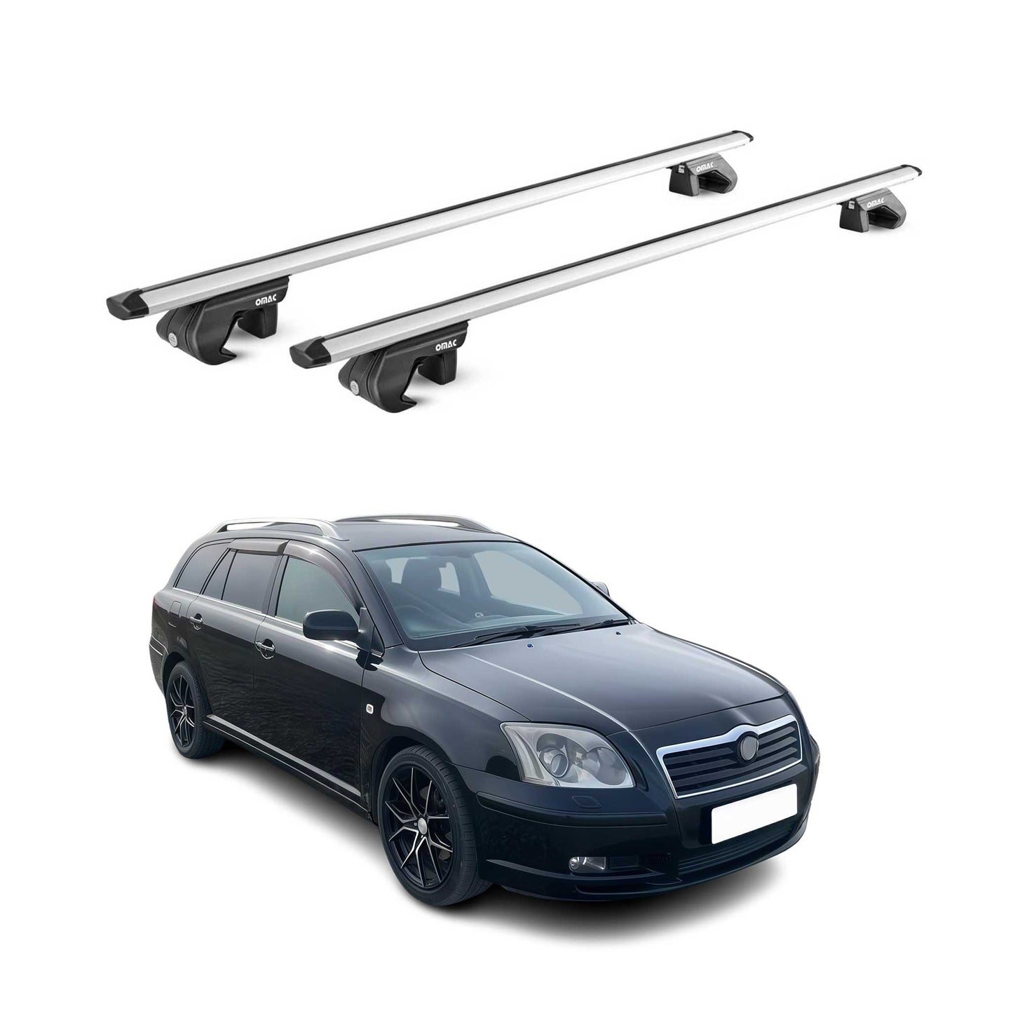 Dachträger für Toyota Avensis mk1 Verso 2001-2003 FL 90kg Alu Silber 2x ABE OMAC DE