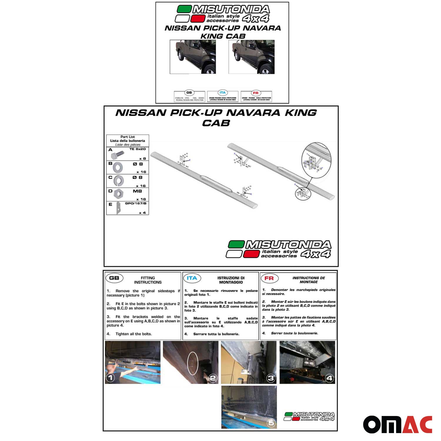 Edelstahl Seitenschweller Schwellerrohre für Nissan Navara D40 2005-2010 Silver OMAC DE