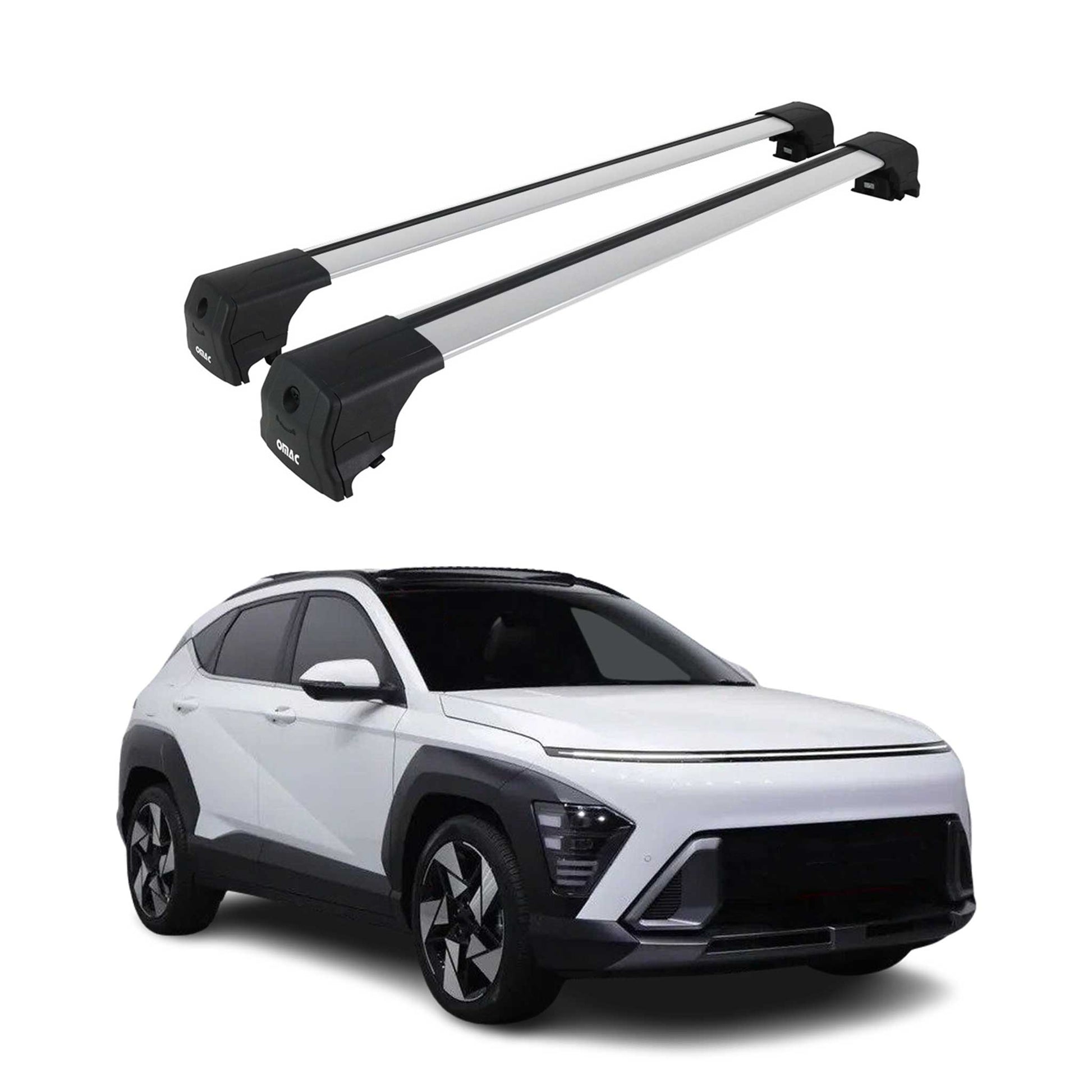 Dachträger Grundtäger für Hyundai Kona 2 2023-2025 75kg Aluminium Silber 2 tlg OMAC DE