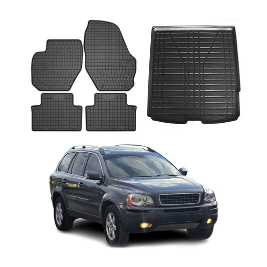 Fußmatten & Kofferraumwanne Set für Volvo XC90 2003-2015 Gummi TPE Schwarz 5x OMAC DE