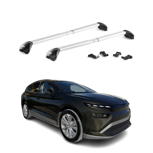Dachträger Grundtäger für Skoda Enyaq 2020-2025 100kg Aluminium Silber 2 tlg ABE OMAC DE