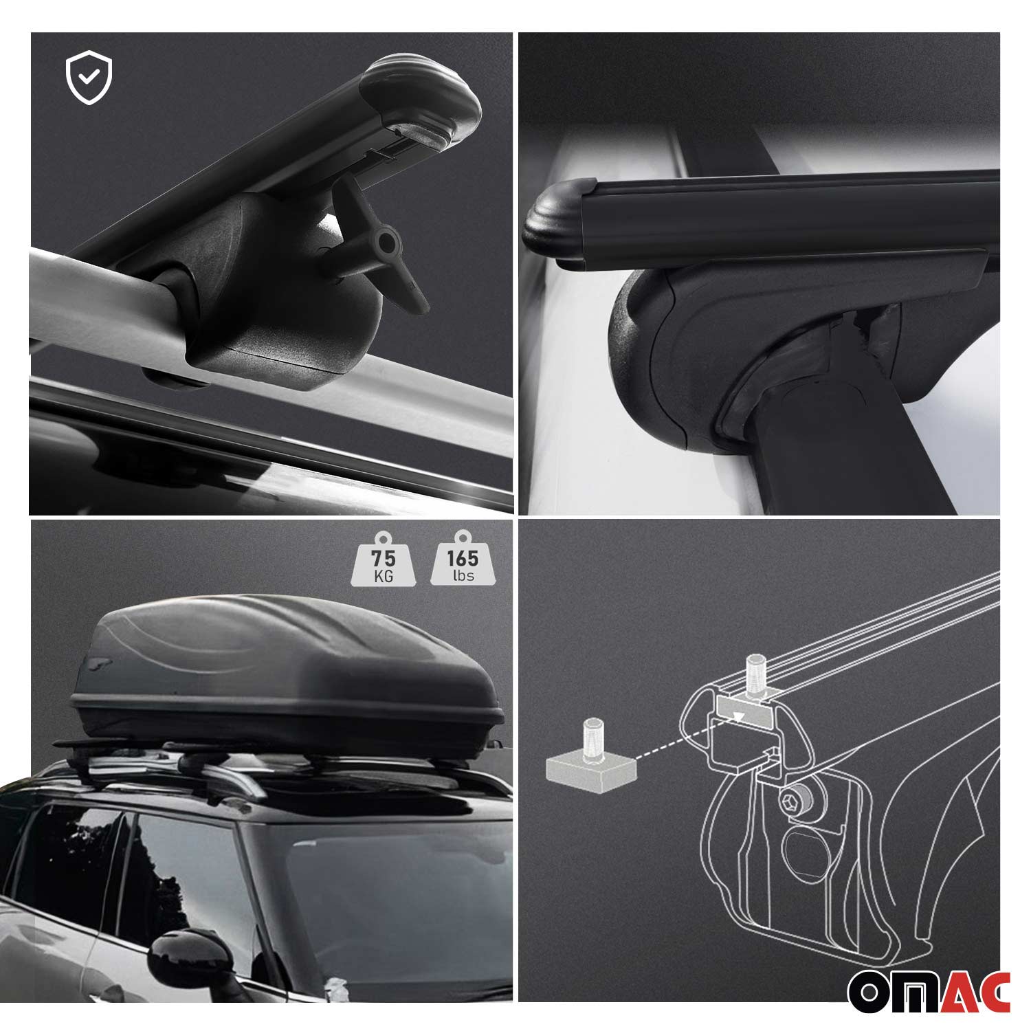 Dachträger Grundtäger für Audi A4 B6 Avant 2001-2004 75kg Alu Schwarz 2 tlg OMAC DE