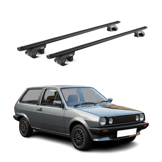 Dachträger Grundtäger für VW Polo mk2 1981-1994 90kg Aluminium Schwarz 2 tlg ABE OMAC DE