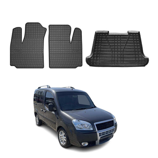 Fußmatten & Kofferraumwanne Set für Fiat Doblo 2000-2010 Gummi TPE Schwarz 3x OMAC DE