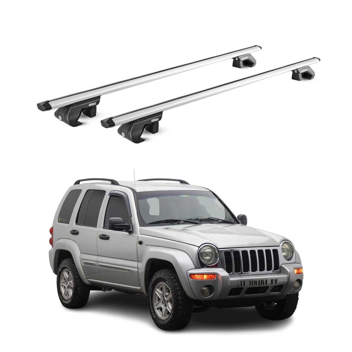 Dachträger Grundtäger für Jeep Cherokee KJ KK 2002-2013 5tür 90kg Alu ABE Silber OMAC DE