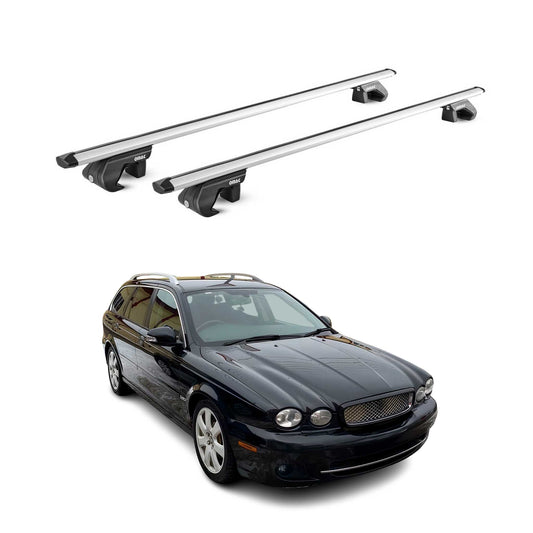 Dachträger Grundtäger für Jaguar X-Type Kombi 2004-2009 90kg Alu Silber 2x ABE OMAC DE