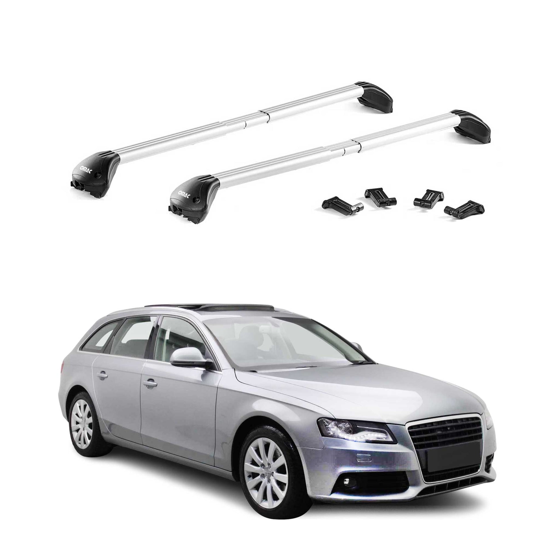 Dachträger Grundtäger für Audi A4 B8 Avant 2008-2015 100kg Alu Silber 2 tlg ABE OMAC DE