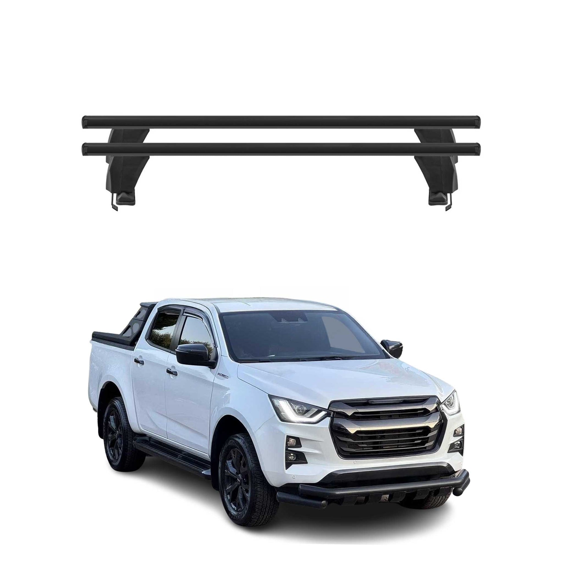 Menabo Dachträger Grundträger für Isuzu D-Max III 2019-2025 Alu Schwarz 2tlg OMAC DE