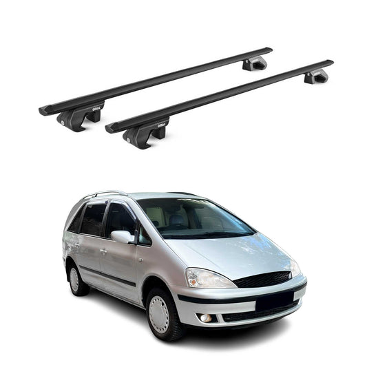 Dachträger Grundtäger für Ford Galaxy 1995-2006 5 tür 90kg Alu Schwarz 2 tlg ABE OMAC DE