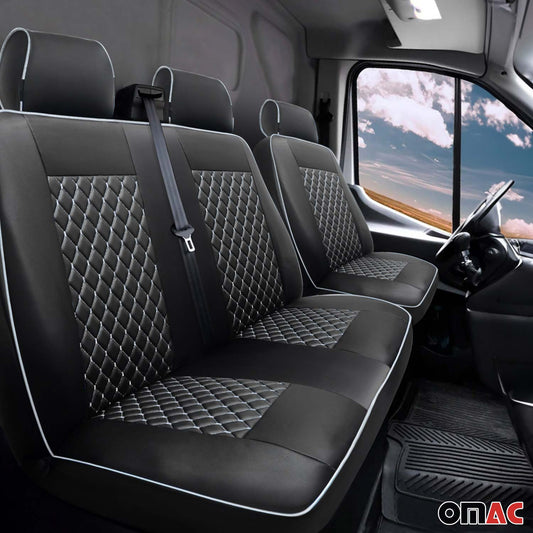 Sitzbezüge Schonbezüge für Fiat Ducato 2006-2024 Kunstleder Schwarz Weiß 2+1 OMAC DE
