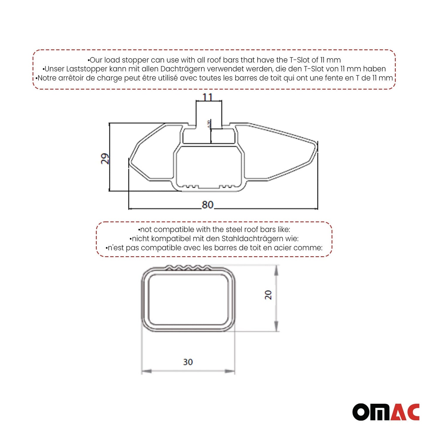 Ladungsbegrenzer Lastanschläge Load Stopper für Dachträger Einstellbar 2 tlg OMAC DE