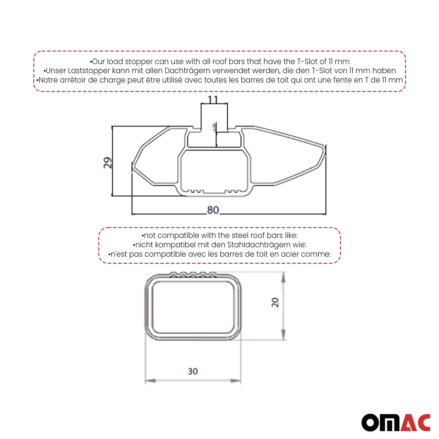 Ladungsbegrenzer Lastanschläge Load Stopper für Dachträger Einstellbar 2 tlg OMAC DE